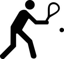 een zwart en wit silhouet van een Mens spelen tennis vector