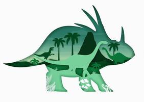 papier besnoeiing dinosaurus silhouet met landschap vector