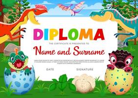 kinderen diploma, tekenfilm grappig dinosaurus en dino eieren vector