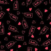 tags met touwen met de inscriptie liefde en hallo harten vector naadloos patroon