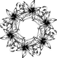 krans van takken met bladeren en bloemen. vector geïsoleerde contour decoratieve kronkel