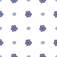 naadloos patroon. doodle stijl hand getrokken. natuur elementen. vectorillustratie. violette en blauwe bloemen op een witte achtergrond. vector