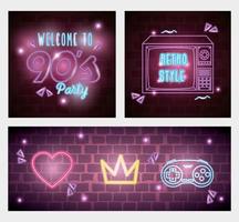 set etiketten retro-stijl neonlicht vector