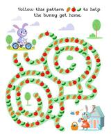 doolhof voor kinderen. werkzaamheid en onderwijs. puzzel spel voor kinderen. schattig tekenfilm karakters. volgen deze patroon naar helpen de konijn krijgen huis. illustratie. vector