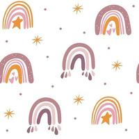 regenboog naadloos patroon. hand tekenen boho regenbogen, sterren en harten. creatieve scandinavische kindertextuur voor stof, omslagdoeken, textiel, behang, kleding. vectorillustratie. vector