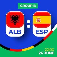 Albanië vs Spanje Amerikaans voetbal 2024 bij elkaar passen versus. 2024 groep stadium kampioenschap bij elkaar passen versus teams intro sport achtergrond, kampioenschap wedstrijd vector