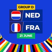 Nederland vs Frankrijk Amerikaans voetbal 2024 bij elkaar passen versus. 2024 groep stadium kampioenschap bij elkaar passen versus teams intro sport achtergrond, kampioenschap wedstrijd vector