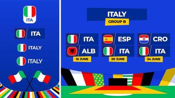 Italië Amerikaans voetbal 2024 bij elkaar passen versus set. nationaal team vlag 2024 en groep stadium kampioenschap bij elkaar passen versus teams vector