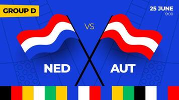 Nederland vs Oostenrijk Amerikaans voetbal 2024 bij elkaar passen versus. 2024 groep stadium kampioenschap bij elkaar passen versus teams intro sport achtergrond, kampioenschap wedstrijd vector