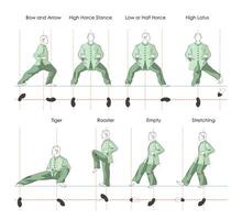 tai chi standpunten. 8 eenvoudig standpunten illustratie. vector