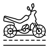 motorfiets zwart lijn icoon, modern mobiel vervoer, motor kant visie pictogram, tweewielig voertuig vector