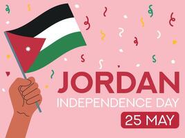 Jordanië onafhankelijkheid dag 25 kunnen. Jordanië vlag in hand. groet kaart, poster, banier sjabloon vector