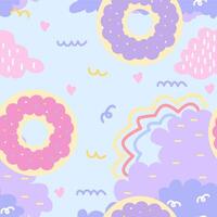 schattig donut en wolk pastel meisjesachtig naadloos achtergrond voor kinderen behang vector