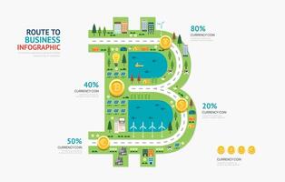 infographic bedrijf geld bitcoin vorm sjabloon ontwerp.route naar succes concept illustratie, grafisch of web ontwerp indeling. vector