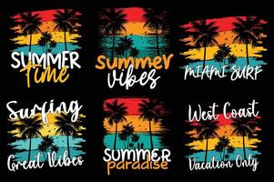 retro wijnoogst zomer t-shirt ontwerp, zomer strand vakantie t overhemden, zomer surfing t-shirt ontwerp vector