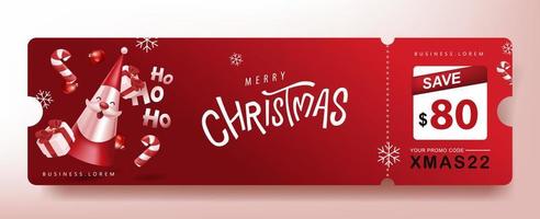 merry christmas gift promotion coupon banner met schattige kerstman en feestelijke decoratie vector