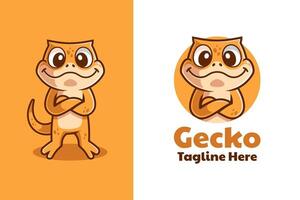 pret gekko tekenfilm mascotte logo ontwerp vector