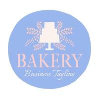 bakkerij en cakes mooi hoor ronde insigne logo ontwerp in pastel blauw en roze vector