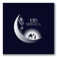 eid mubarak poster met een halve maan maan en een moskee eid poster. vector