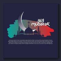 eid mubarak poster met een halve maan maan en een moskee eid poster. vector