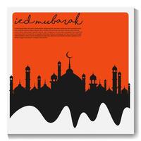 eid mubarak poster met een halve maan maan en een moskee eid poster. vector