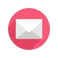 wit papier envelop in rood cirkel insigne vlak illustratie. symbool cyberspace nieuw brief vector