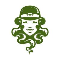 heilige Patrick dag vrouw elf van Ierse folklore Iers Lucky schoonheid karakter in hoed wijnoogst icoon vector vlak