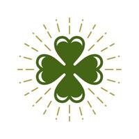 st Patrick dag groen Klaver blad helder gouden stralen Iers fortuin wijnoogst icoon vector vlak