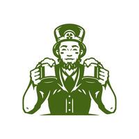 st Patrick dag mannetje elf van Ierse folklore met bier mok schuimend mout Iers wijnoogst icoon vector vlak