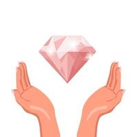 edelsteen in handen Aan een wit achtergrond. luxueus diamant in hand. illustratie. vector