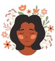 mentaal Gezondheid. mooi vrouw en bloemen. illustratie mentaal Gezondheid. gezond mentaliteit en zelf zorg illustratie. vector