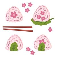 sakura onigiri rijst- ballen voorjaar verzameling. perfect voor stickers, affiches, menu en briefpapier. hand- getrokken illustratie voor decor en ontwerp. vector