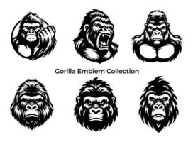 reeks van gorilla portretten gezichten gemakkelijk abstract logo ontwerp icoon kunst tekening vector