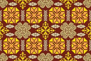meetkundig etnisch bloemen pixel kunst borduurwerk, aztec stijl, abstract achtergrond ontwerp voor kleding stof, kleding, textiel, inpakken, decoratie, sjaal, afdrukken, behang, tafel loper. vector