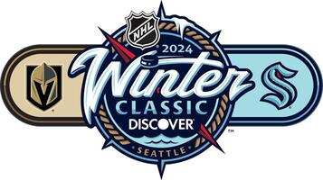 logo van de logo van de nhl 2024 winter klassiek. vegas gouden vlieger tegen Seattle kraken vector