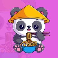 schattig panda zittend aan het eten ramen vector