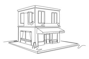 een doorlopend lijn tekening van schattig huis of klein gebouw concept tekening illustratie vector