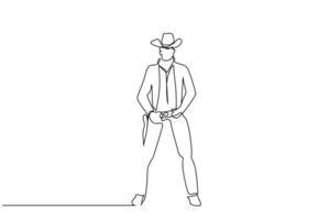 koel cowboy Mens kleren wijnoogst oud traditioneel staan vol lichaam een lijn kunst ontwerp vector