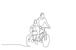 vader zoon weinig jongen rijden een fiets samen amusement park buiten levensstijl een lijn kunst ontwerp vector