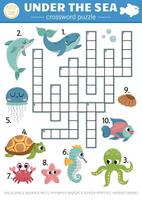 onder de zee kruiswoordraadsel puzzel voor kinderen. gemakkelijk oceaan leven quiz met voor kinderen. leerzaam marinier werkzaamheid met vis, water dieren, walvis, dolfijn, Octopus. schattig kruis woord vector