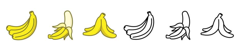 schattig banaan fruit icoon geschild banaan en banaan huid biologisch verspilling symbool voorwerp vector