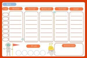 sjabloon voor planning een kind wekelijks schema en doelen vector