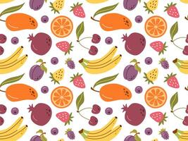 naadloos patroon van kleurrijk fruit en bessen. zomer afdrukken met hand- getrokken vruchten. tropisch afdrukken. vector