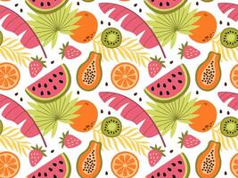 naadloos patroon met exotisch fruit en tropisch bladeren. modieus hand- getrokken textuur. hedendaags collage. vector