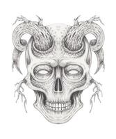demon schedel tatoeëren ontwerp door hand- tekening Aan papier. vector