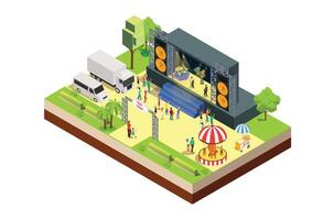 illustratie muziek- festival concept 3d isometrische visie vector