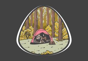 camping in natuur met partner. wijnoogst buitenshuis illustratie vector