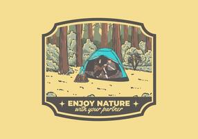 camping in natuur met partner. wijnoogst buitenshuis illustratie vector