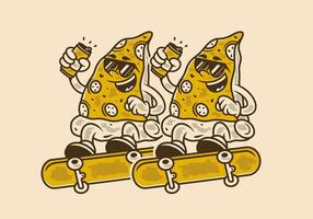 retro illustratie van pizza karakter jumping Aan skateboard vector