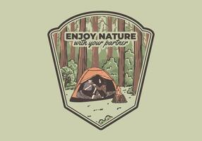 camping in natuur met partner. wijnoogst buitenshuis illustratie vector